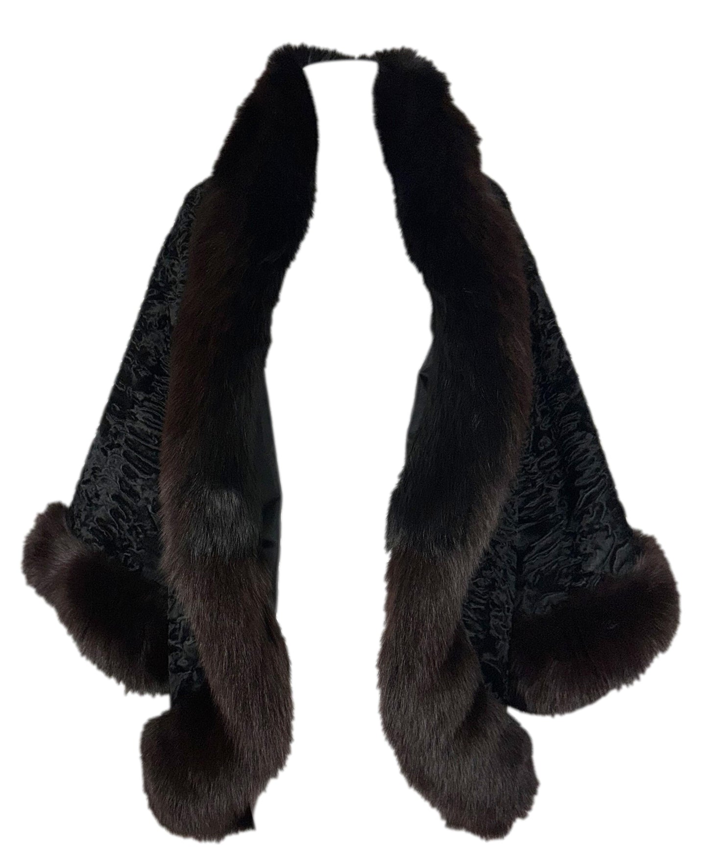 Vintage 1970's Christian Dior Black Broadtail & Fox Kimono Fur Coat