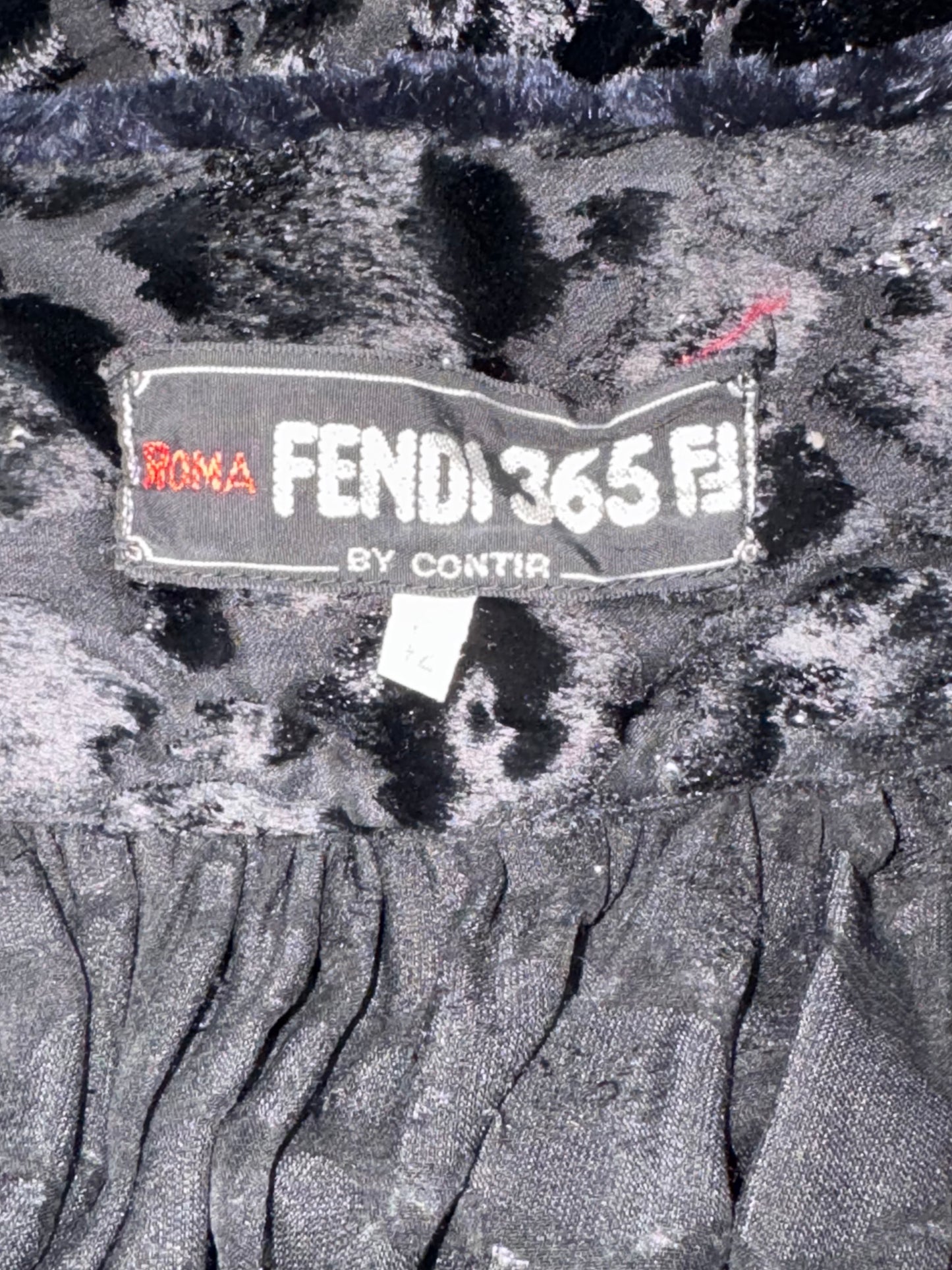 1980's Fendi Off Shoulder 1930's Flapper Style Sheer Black Faux Fur Cocoon Dress