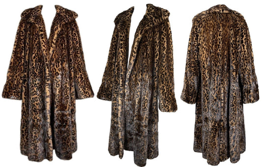 F/W 1989 Gianfranco Ferre Leopard Print Mink Fur Long Swing Coat