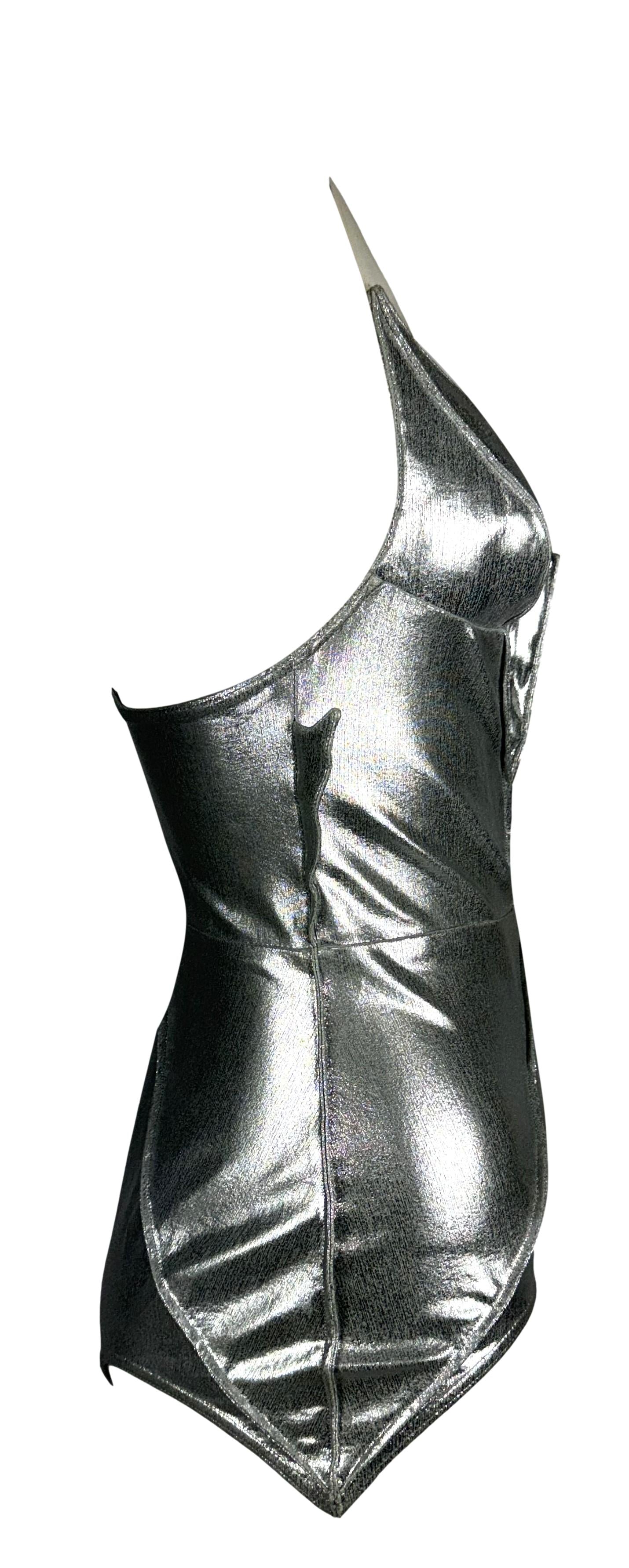 Vintage S/S 1989 Thierry Mugler Silver Mermaid Swimsuit Bodysuit