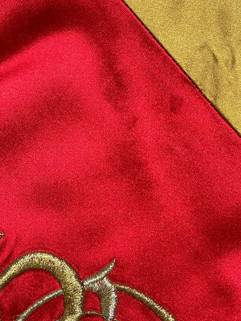 F/W 1990 Christian Dior by Gianfranco Ferre Runway Red & Gold Embellished Crown Baggy Reversible Coat Jacket