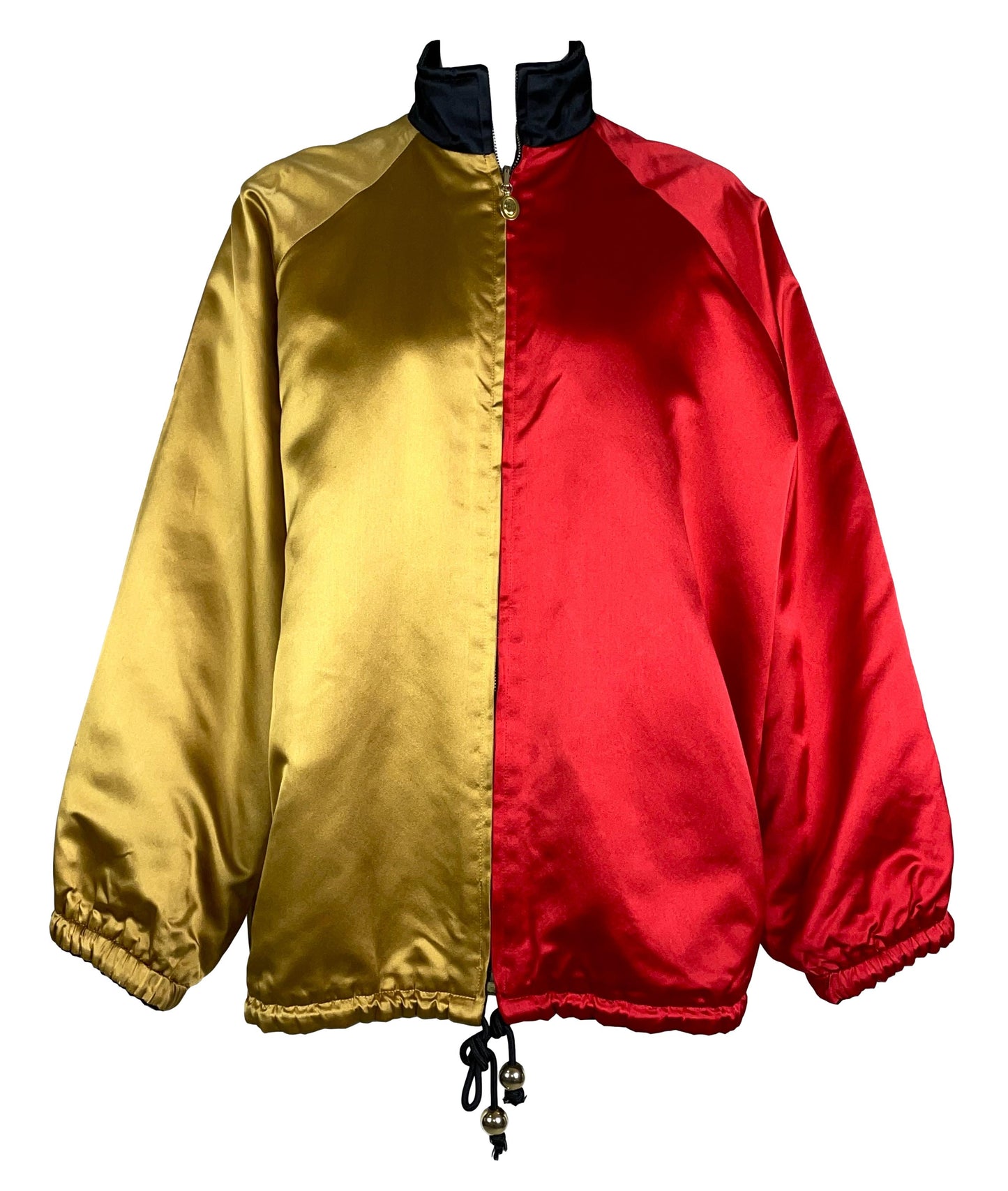 F/W 1990 Christian Dior by Gianfranco Ferre Runway Red & Gold Embellished Crown Baggy Reversible Coat Jacket