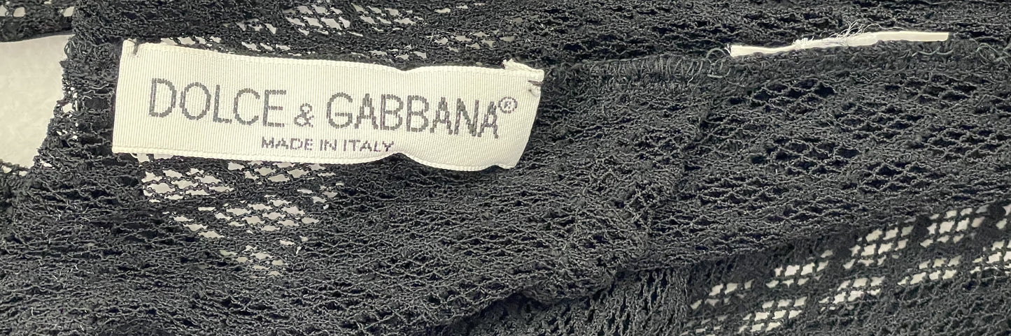 Vintage 1990's Dolce & Gabbana Sheer Black Fishnet Plunging Mermaid Wiggle Extra Long Gown Dress
