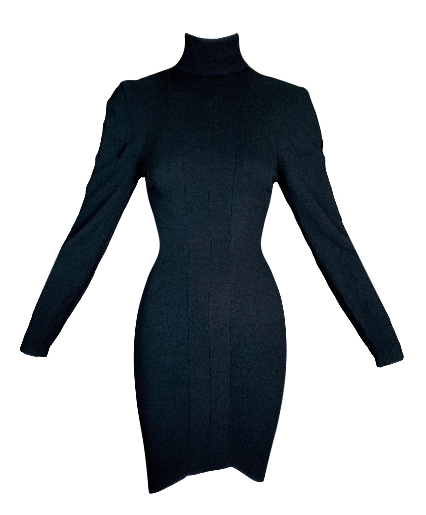 F/W 1990 Chanel by Karl Lagerfeld Runway Gold Body Chain Jewelry Necklace & Black Mini Dress Set