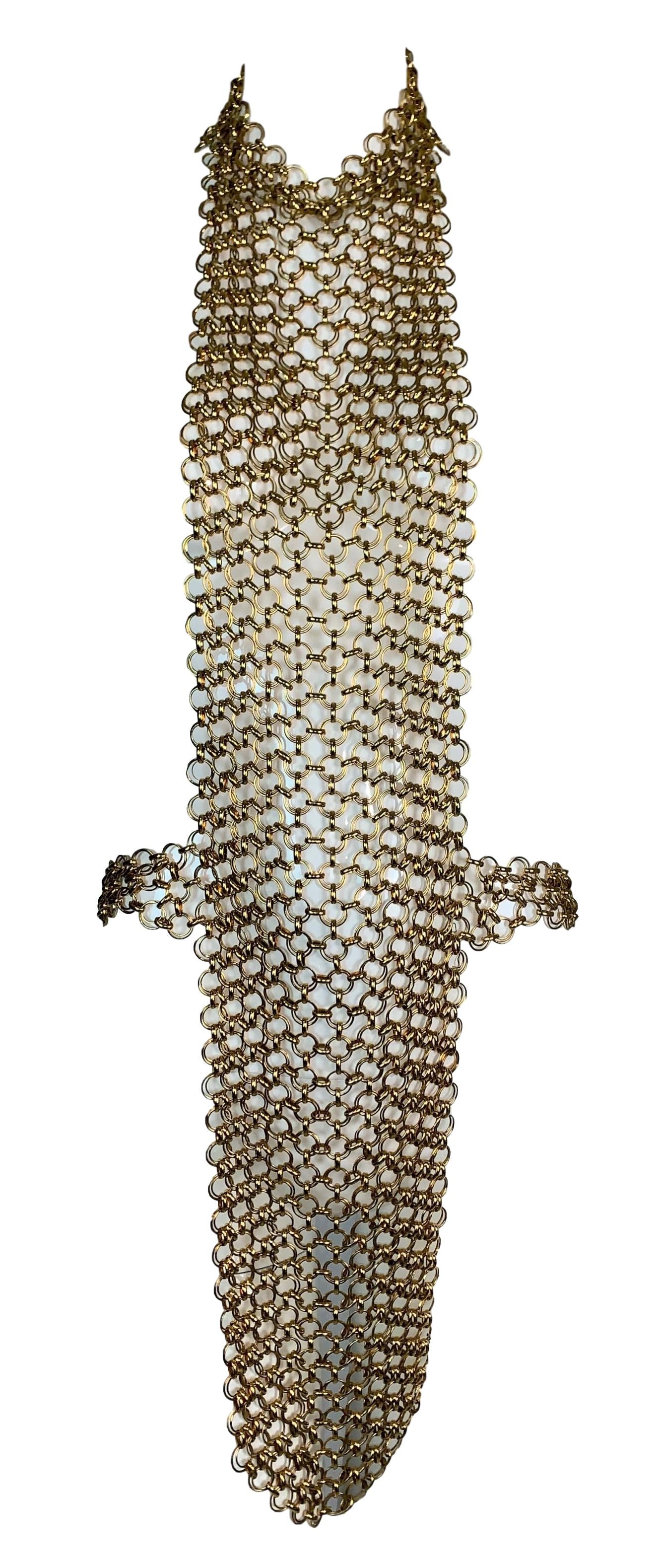 F/W 1990 Chanel by Karl Lagerfeld Runway Gold Body Chain Jewelry Necklace & Black Mini Dress Set