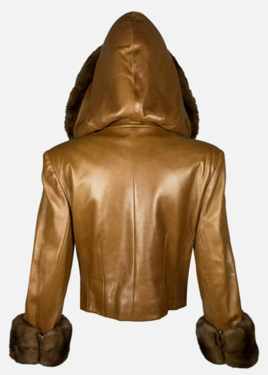 F/W 1990 Christian Dior by Gianfranco Ferre Runway Leather Hooded Mink Cropped Jacket