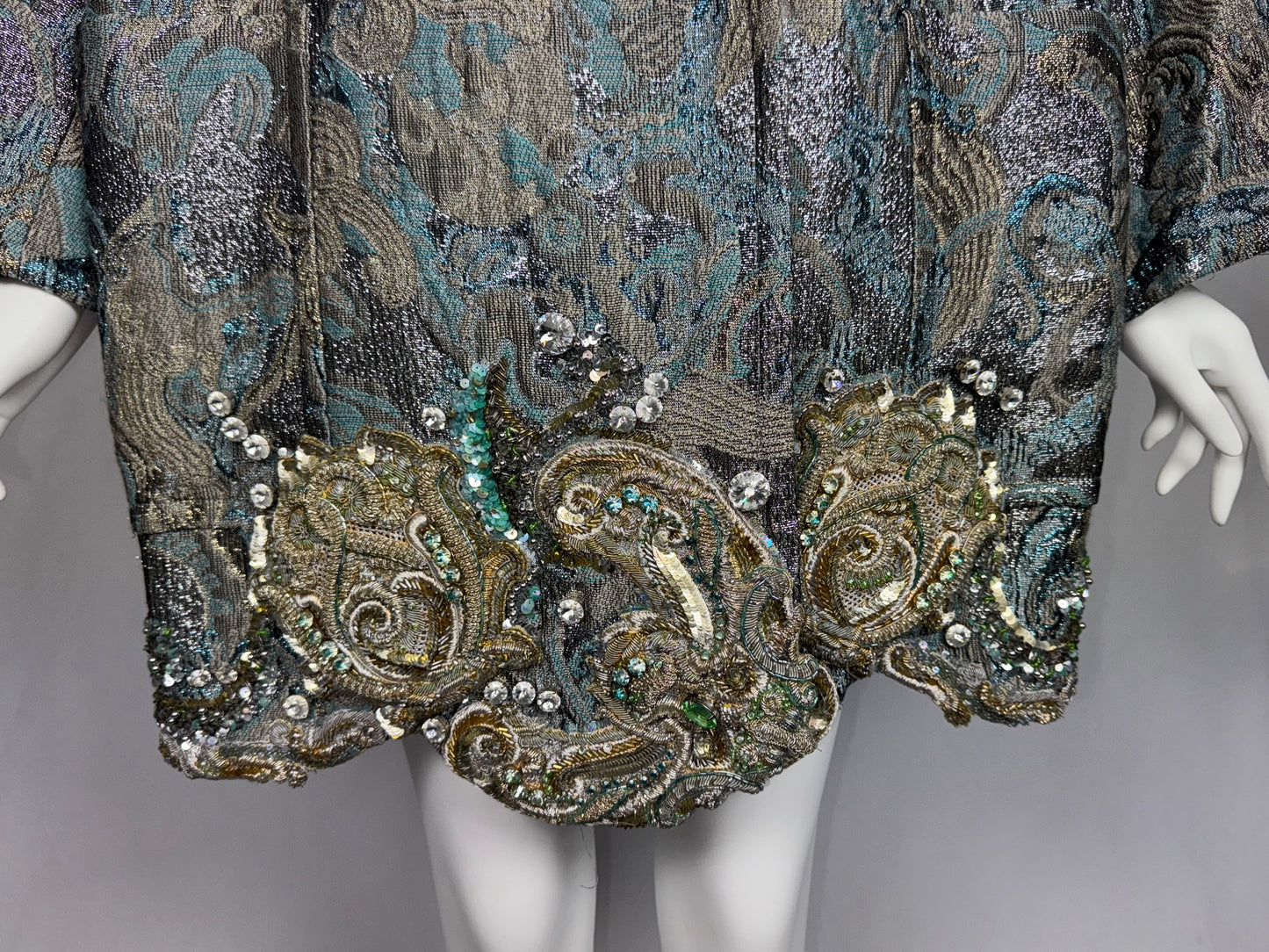 F/W 1990 Gianfranco Ferre Runway Blue & Silver Crystal Embroidered Hooded Kimono Coat