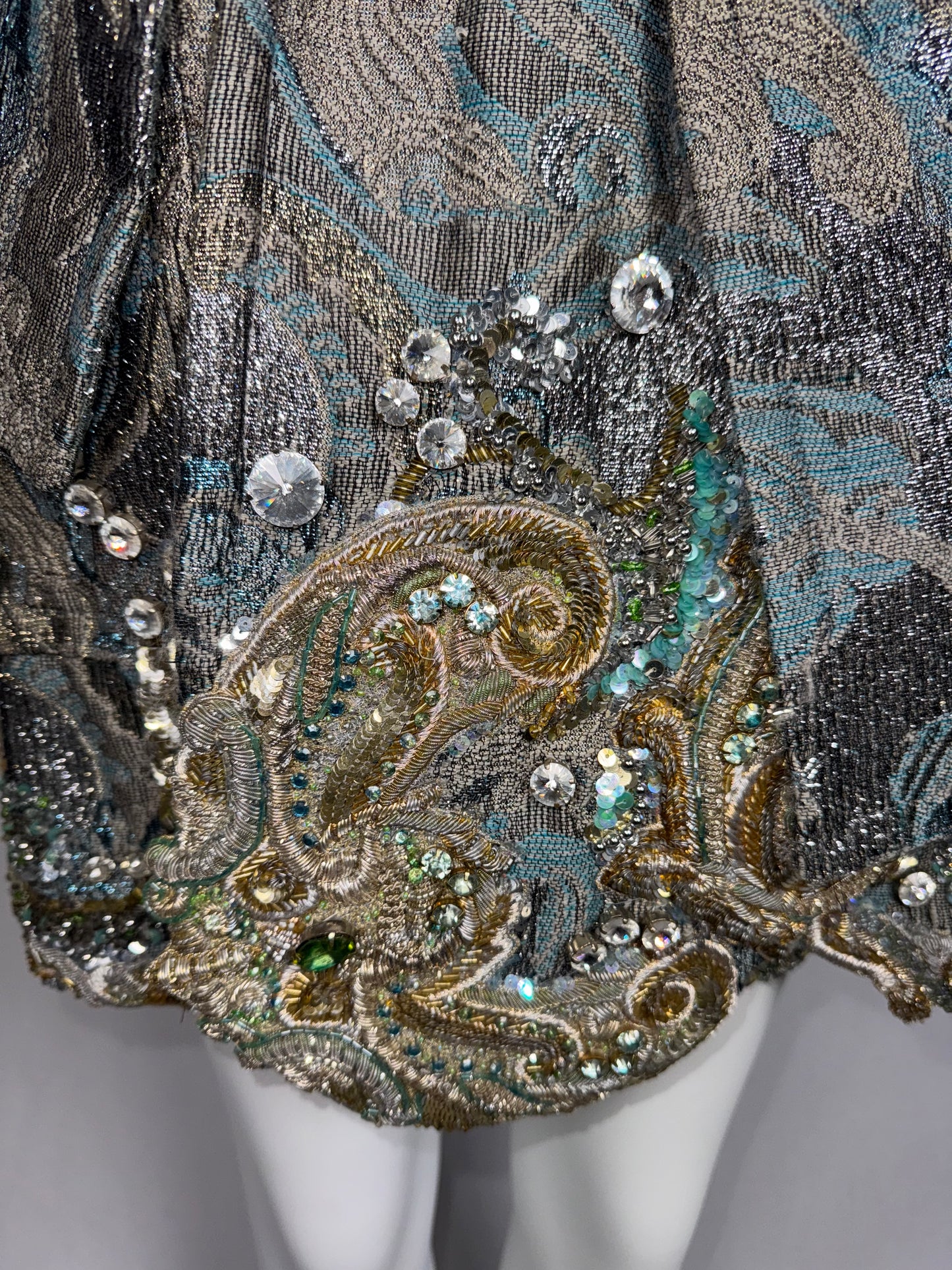 F/W 1990 Gianfranco Ferre Runway Blue & Silver Crystal Embroidered Hooded Kimono Coat