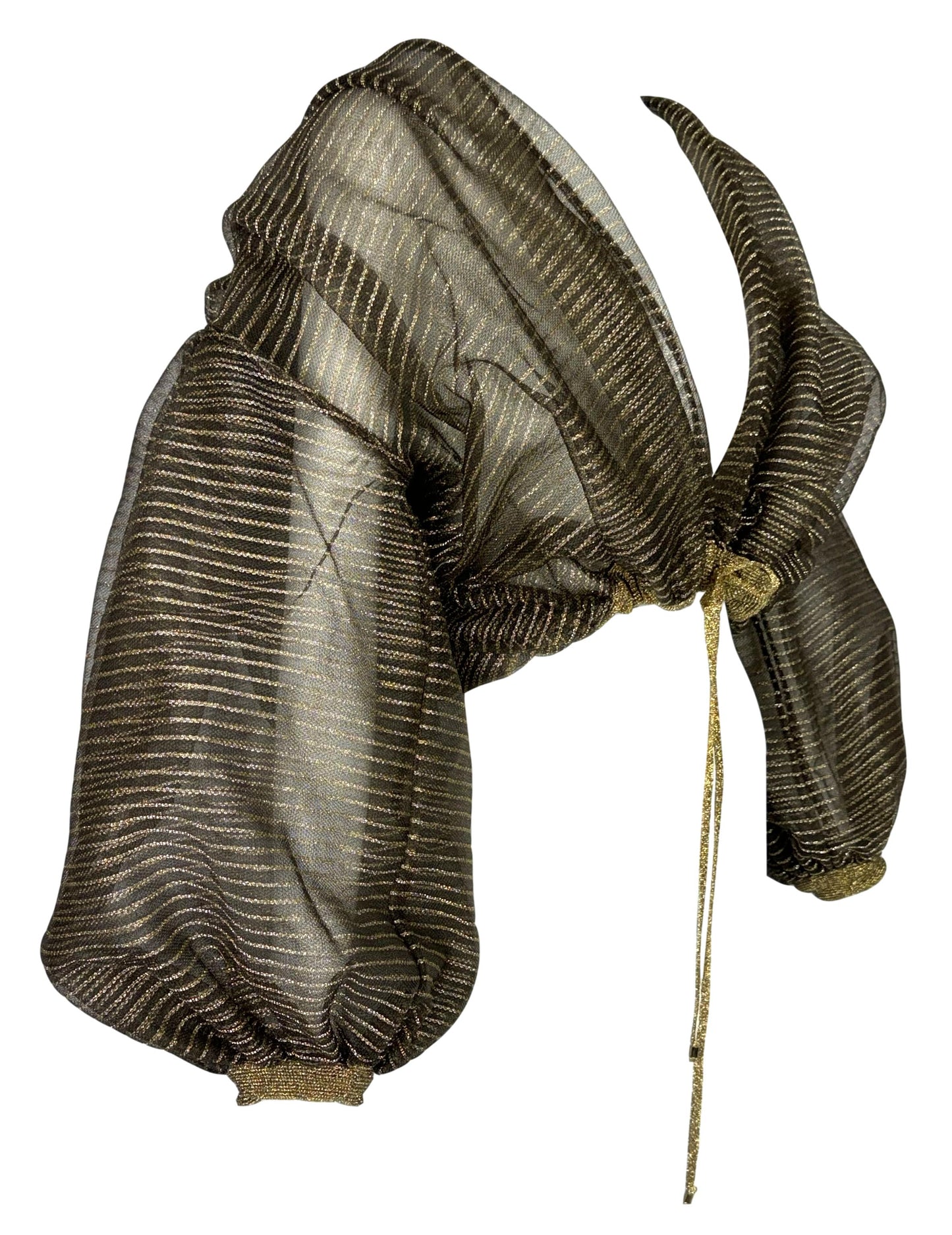 F/W 1990 Gianfranco Ferre Runway Sheer Plunging Gold & Brown Tulle Cropped Jacket