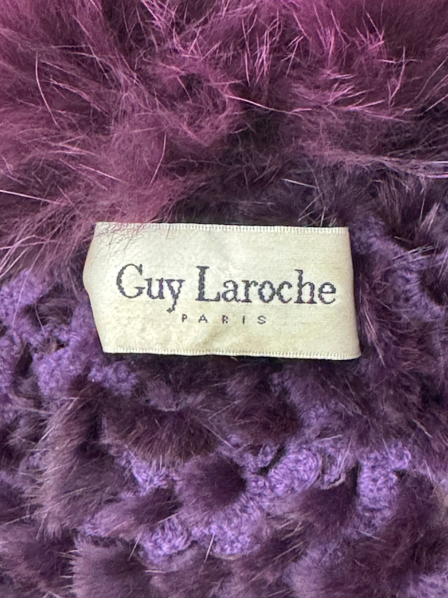2000's Guy Laroche Purple Fur Floral Rosette Bolero Cropped Jacket