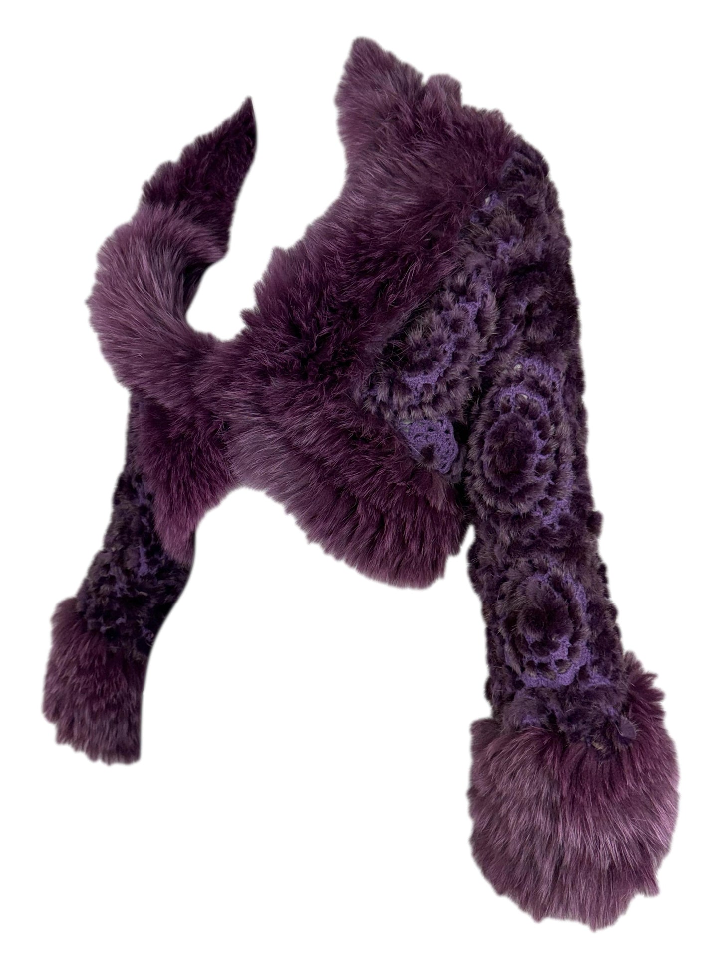 2000's Guy Laroche Purple Fur Floral Rosette Bolero Cropped Jacket