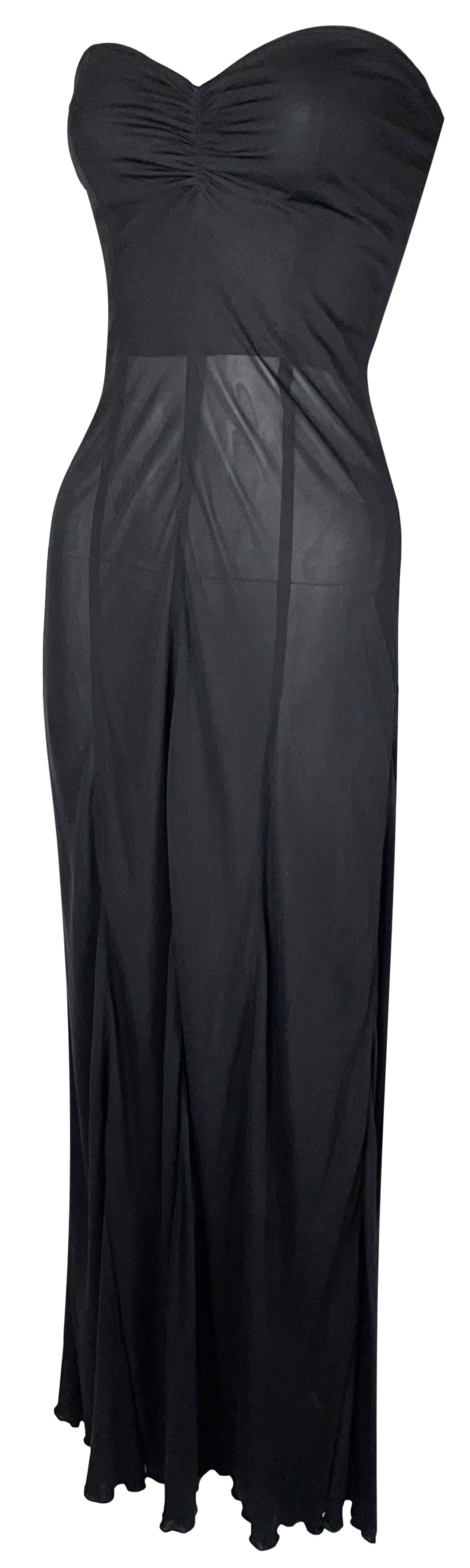 Vintage 1990's Balenciaga by Nicolas Ghesquière Sheer Black Strapless Maxi Dress