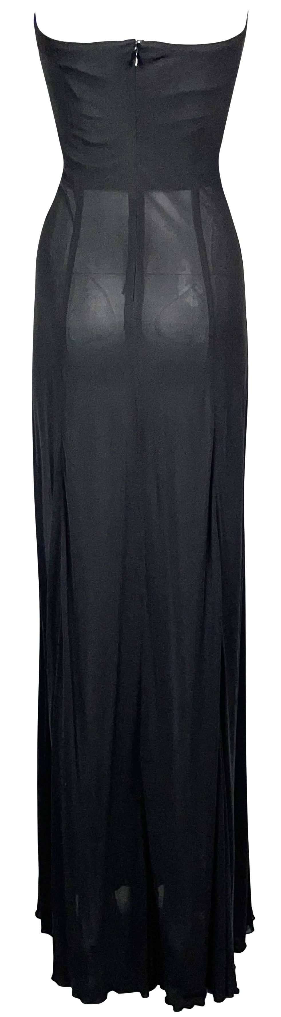 Vintage 1990's Balenciaga by Nicolas Ghesquière Sheer Black Strapless Maxi Dress
