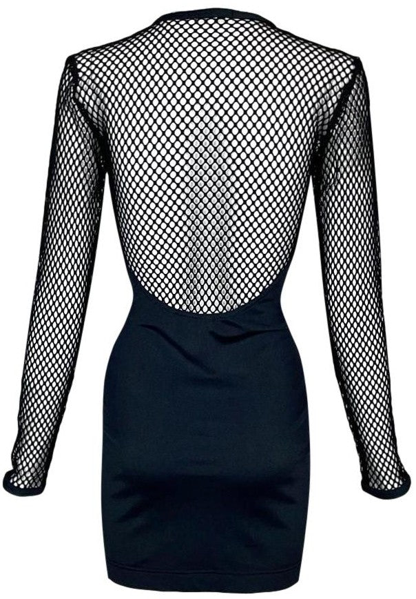 Vintage 1990's Chantal Thomass Sheer Black Fishnet Mini Dress