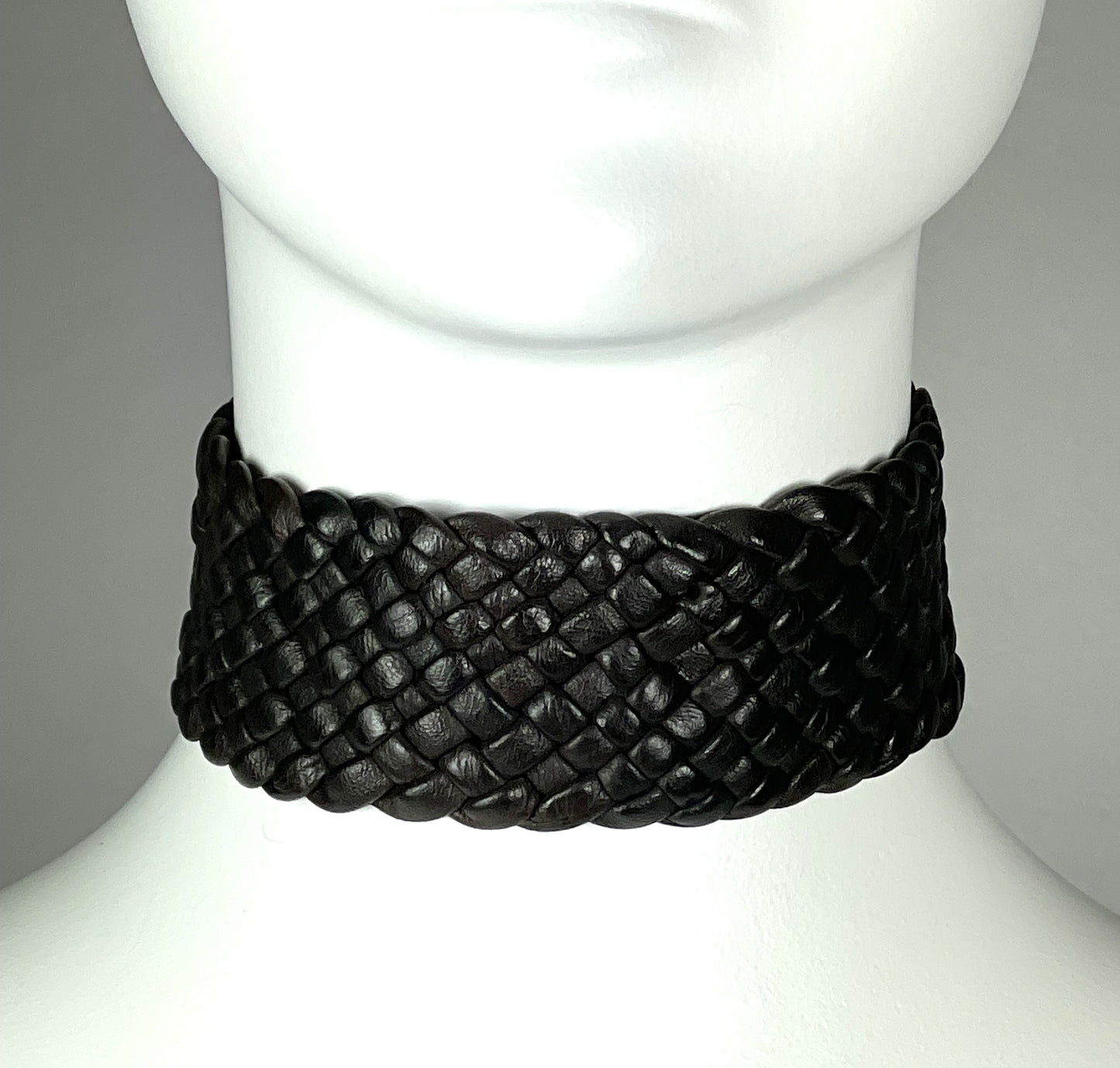 1990's Christian Dior by John Galliano Wide Brown Woven Leather Choker Necklace