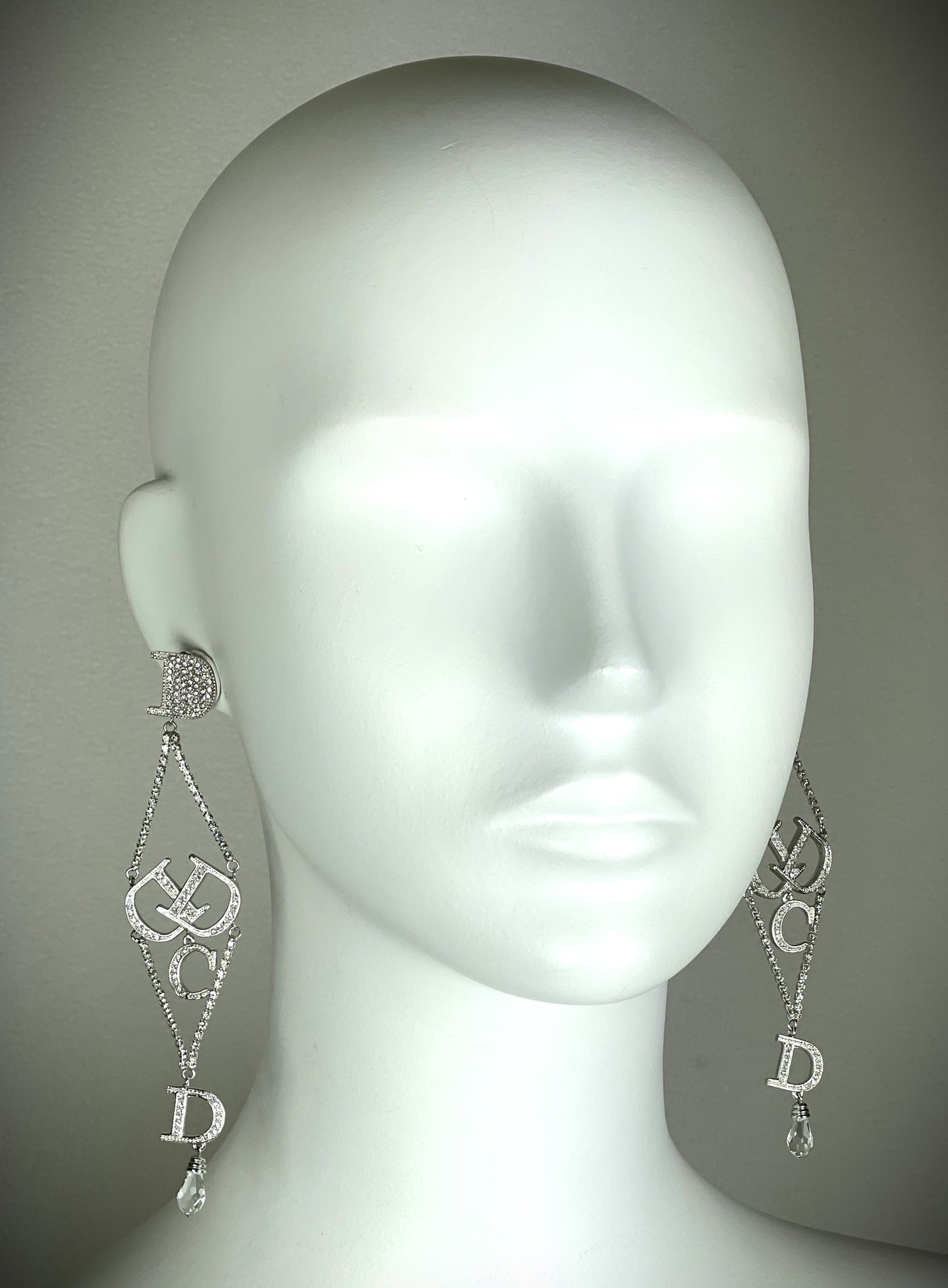 C. F/W 2000 Christian Dior by John Galliano Extra Long Crystal Logo Earrings