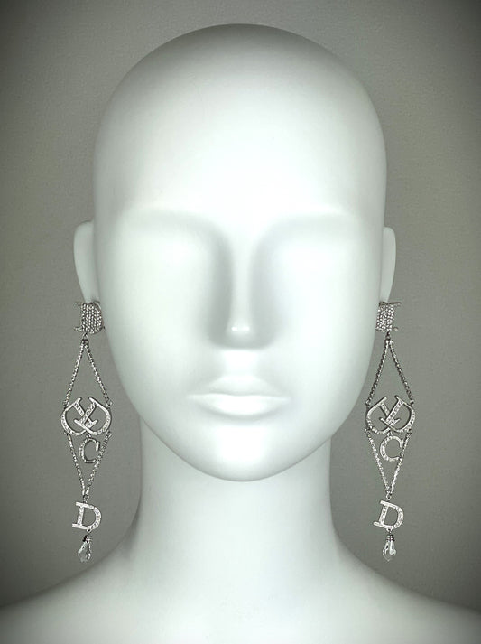C. F/W 2000 Christian Dior by John Galliano Extra Long Crystal Logo Earrings
