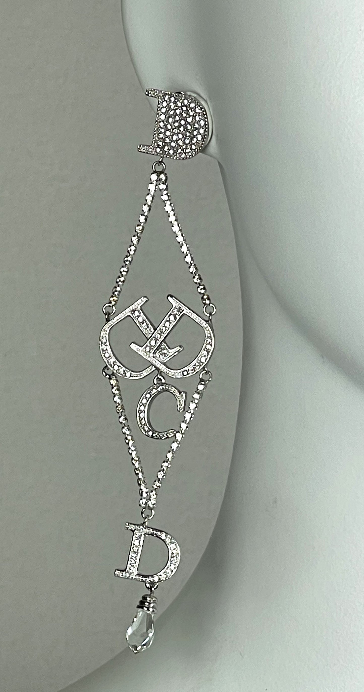 C. F/W 2000 Christian Dior by John Galliano Extra Long Crystal Logo Earrings