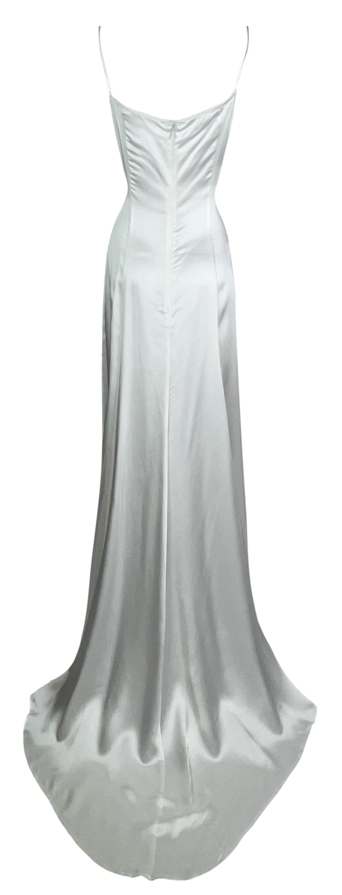 Vintage 1990's Dolce & Gabbana White Satin Bridal Gown Dress w Train
