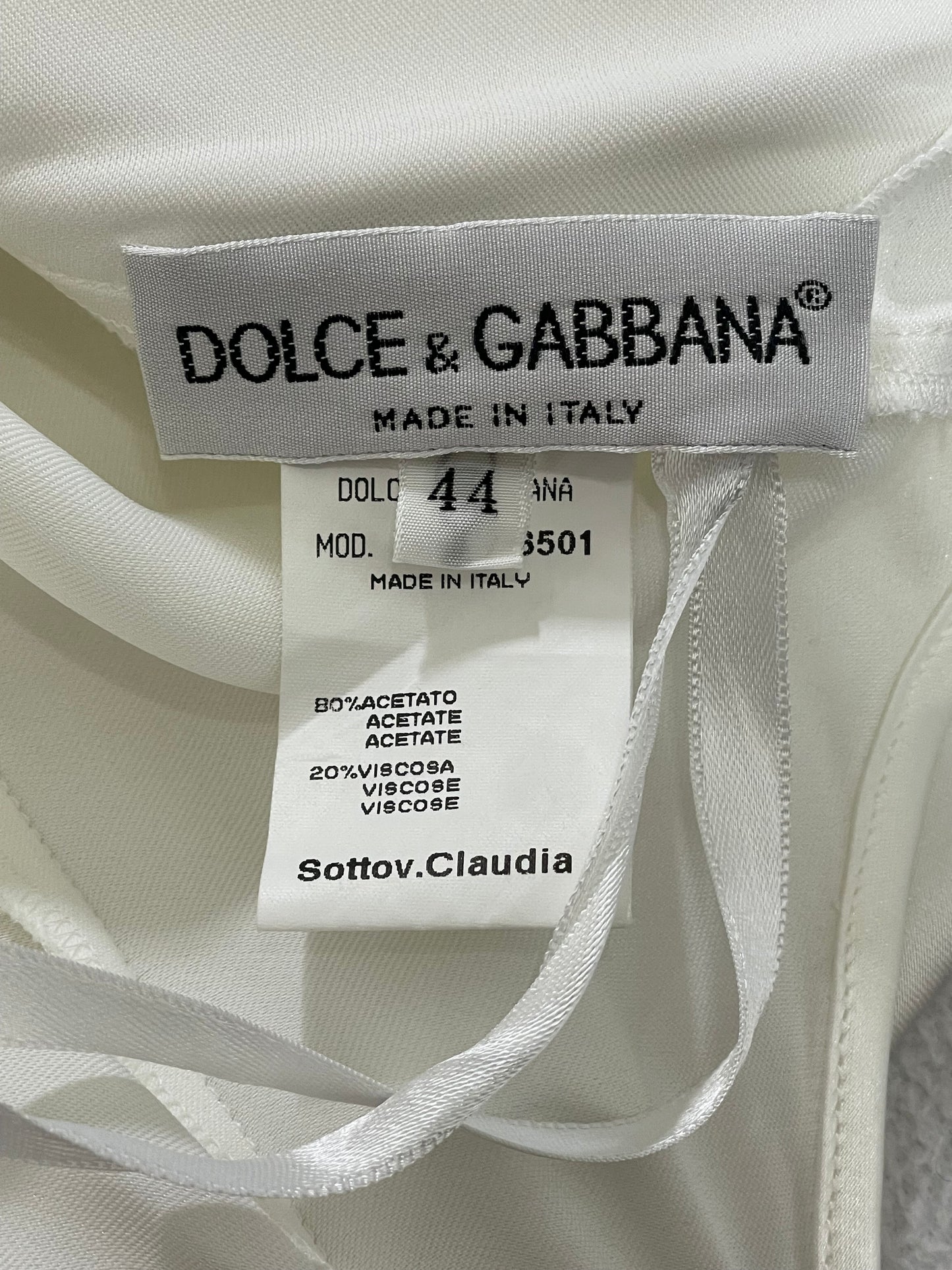Vintage 1990's Dolce & Gabbana White Satin Bridal Gown Dress w Train