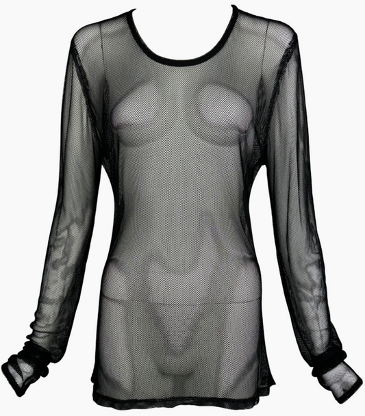 1990's Dolce & Gabbana Sheer Black Fishnet Mesh L/S Tunic Top