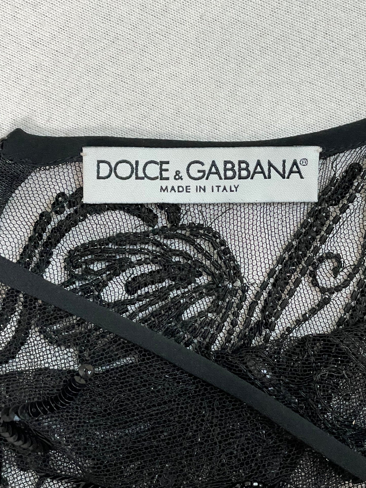 Vintage 1990's Dolce & Gabbana Sheer Black Mesh Beaded Pencil Dress
