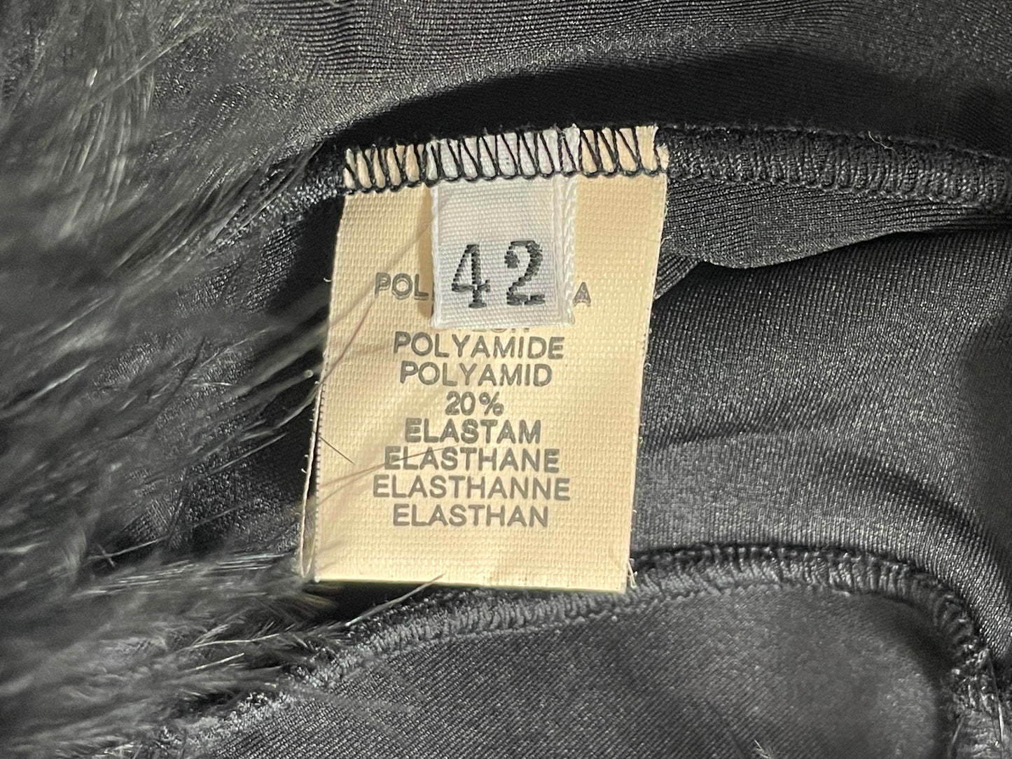 Vintage 1990's Dolce & Gabbana Black Stretch Velvet Feather Trim Bodysuit Top