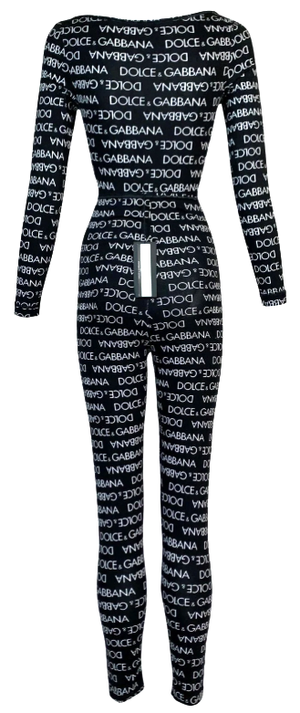 1990's Dolce & Gabbana Black & White Logo Monogram Jumpsuit Bodysuit Leggings