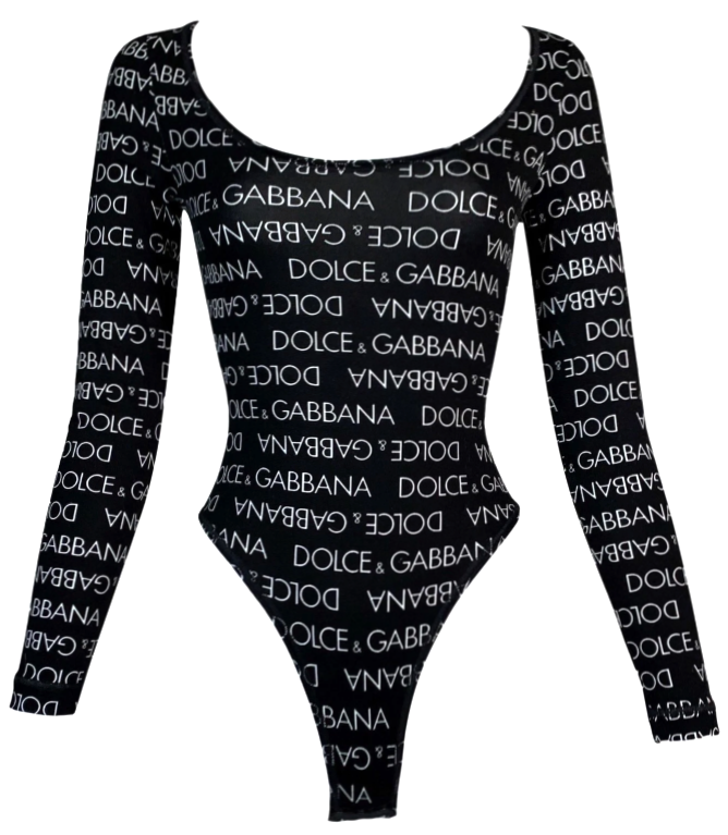 1990's Dolce & Gabbana Black & White Logo Monogram Jumpsuit Bodysuit Leggings