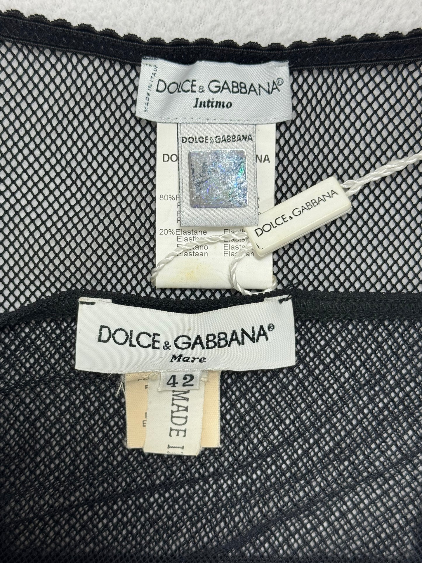 Vintage 1990's Dolce & Gabbana Sexy Pin-Up Sheer Black Fishnet Mesh Crop Top & Wiggle Maxi Skirt Set