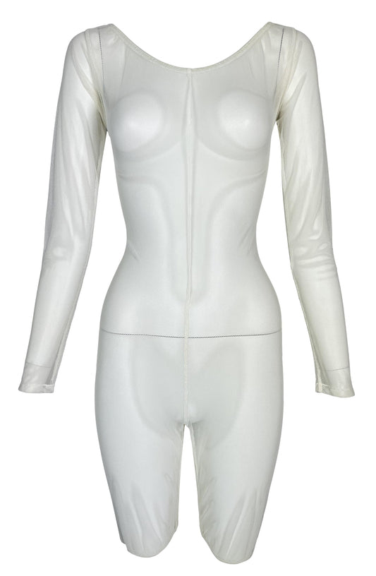 Vintage 1990's Dolce & Gabbana Sheer Ivory Fishnet Mesh Romper Jumpsuit
