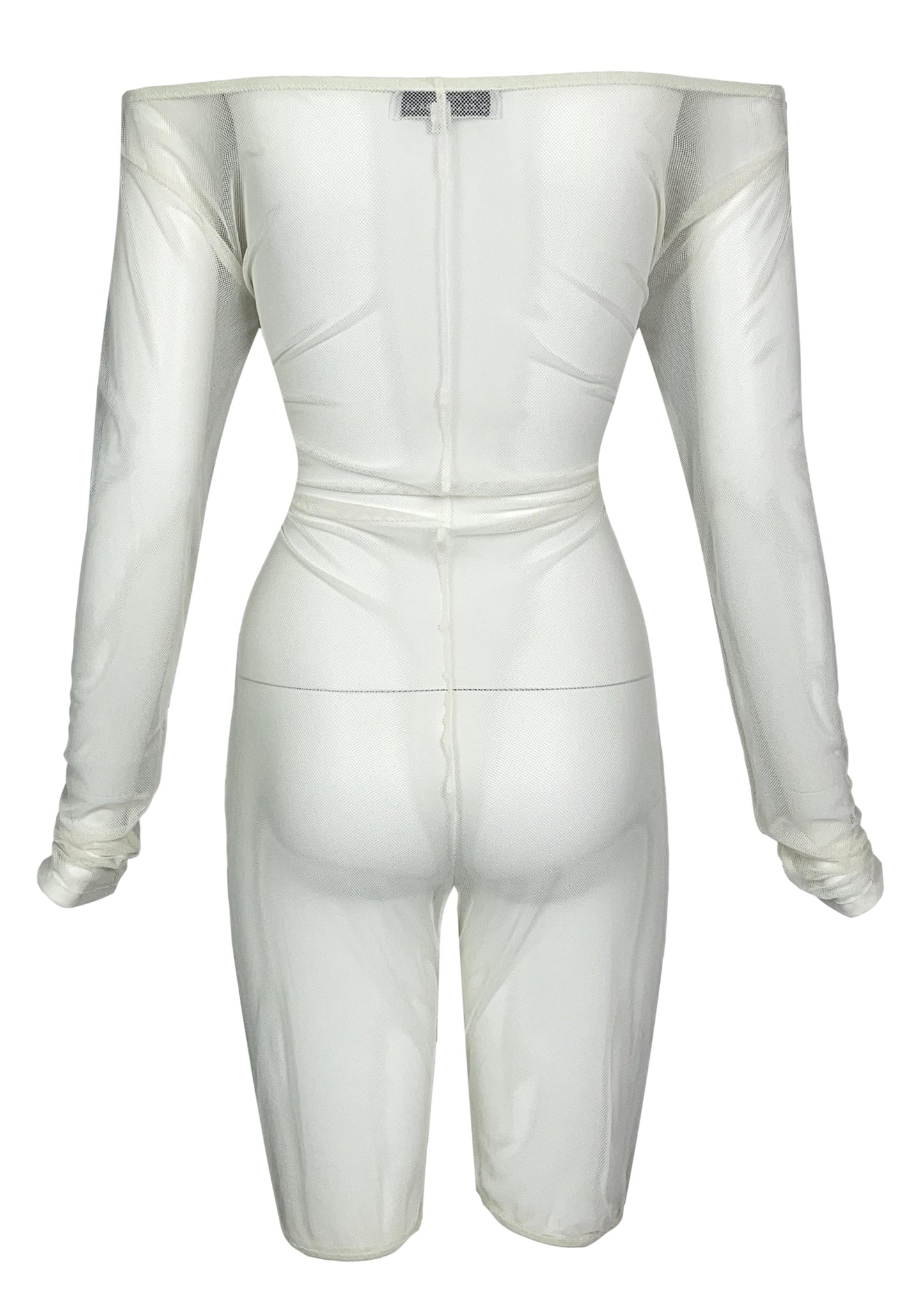 Vintage 1990's Dolce & Gabbana Sheer Ivory Fishnet Mesh Romper Jumpsuit