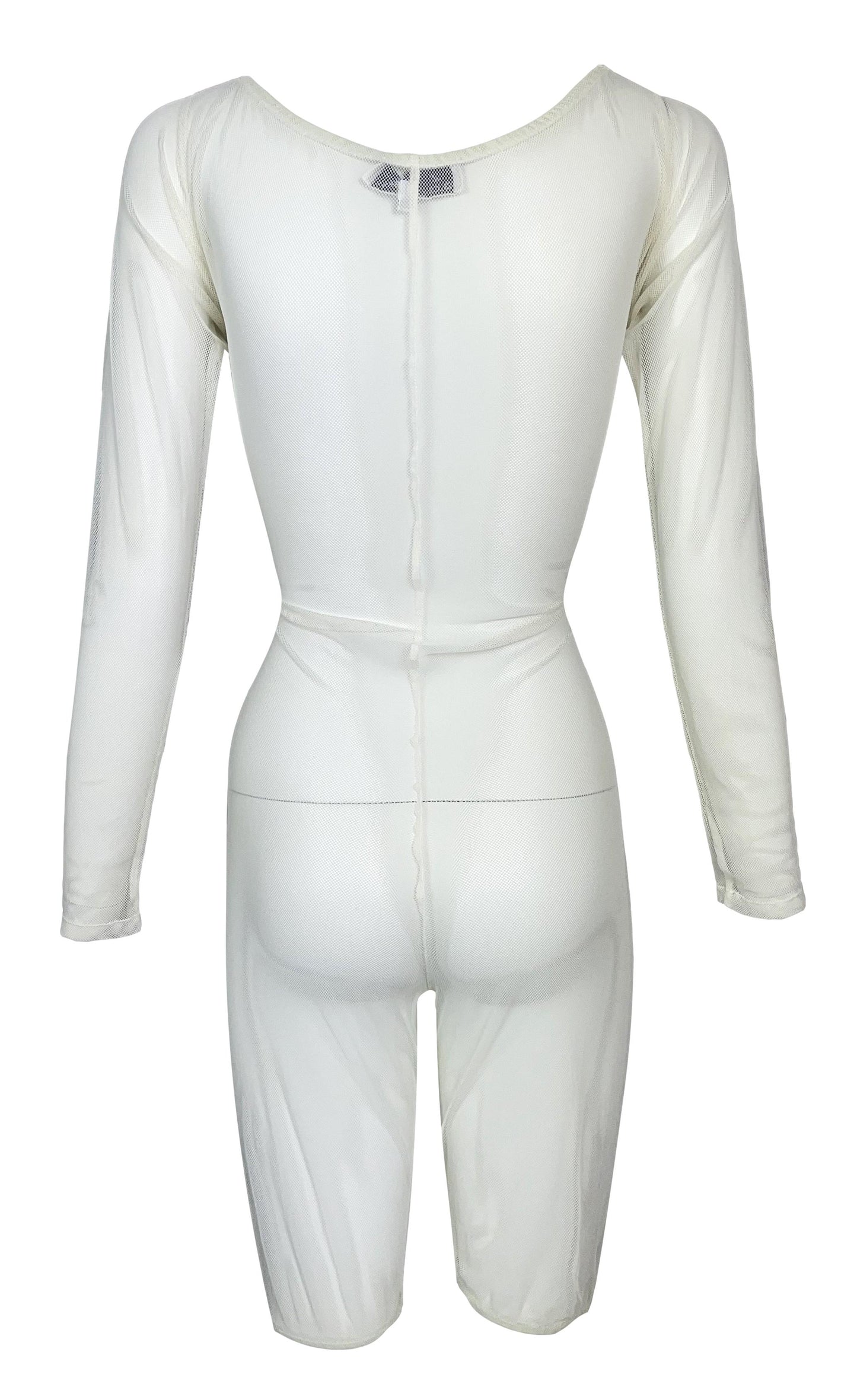 Vintage 1990's Dolce & Gabbana Sheer Ivory Fishnet Mesh Romper Jumpsuit