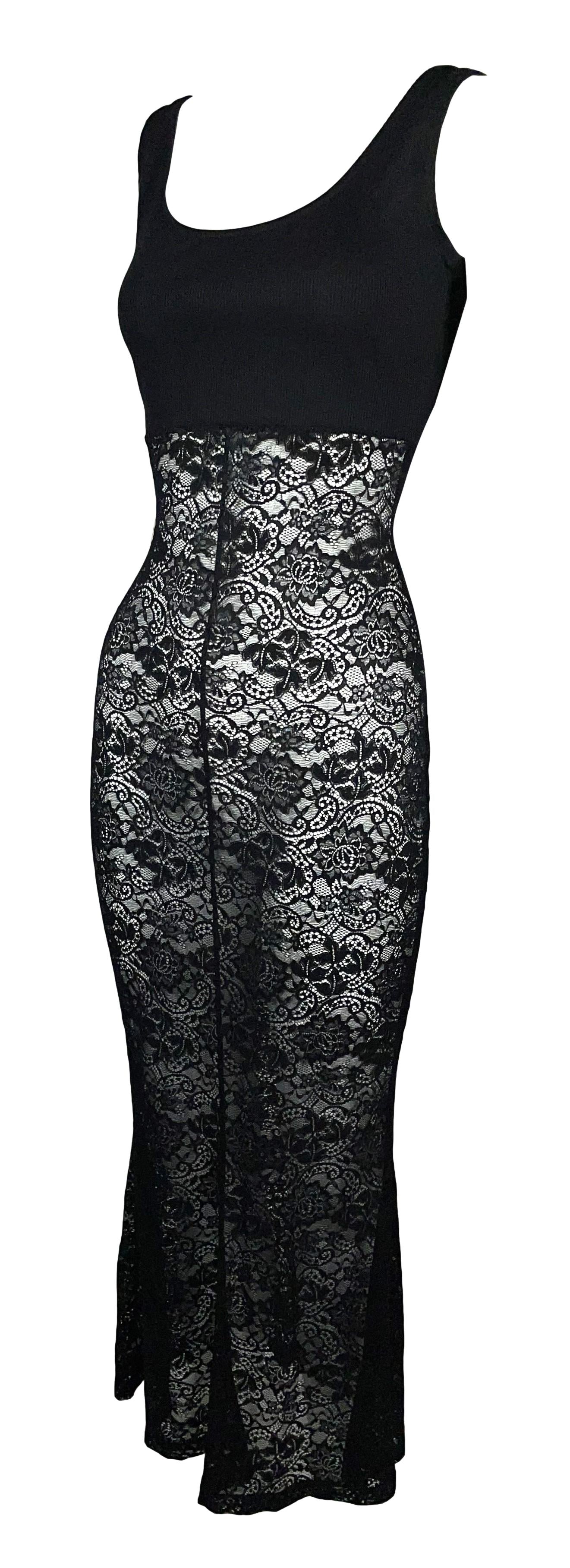 Vintage 1990's Dolce & Gabbana Sheer Black Lace Mermaid Tank Dress