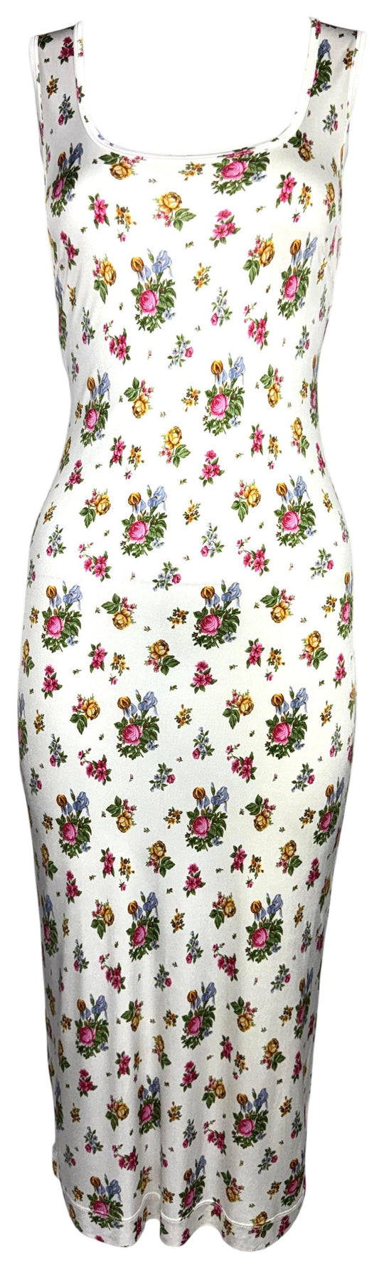 Vintage 1990's Dolce & Gabbana Floral White Bodycon Lolita Cottage Midi Dress