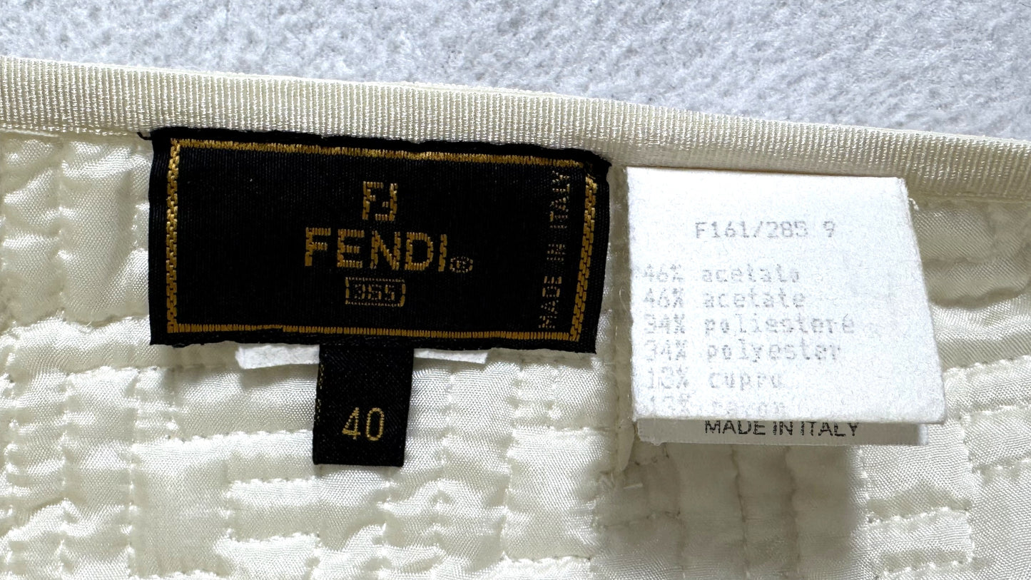 1990's Fendi x Karl Lagerfeld Ivory Satin Logo Monogram Boot Cut Pants