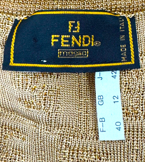 Vintage 1990's Fendi x Karl Lagerfeld Gold Glitter Logo Monogram Knit Maxi Dress