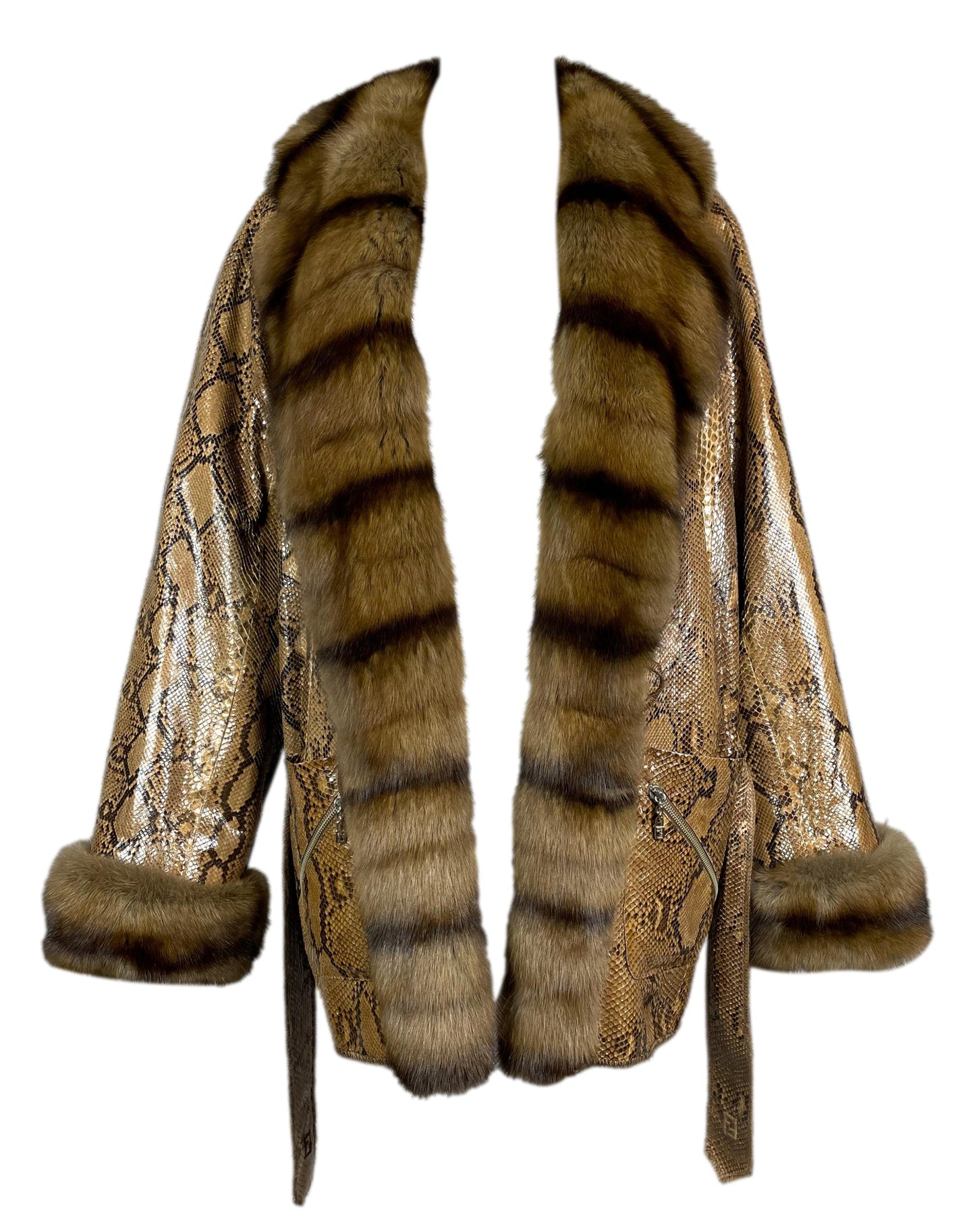 Vintage 1990's Fendi by Karl Lagerfeld Python Jacket w Sable Fur Collar & Cuffs