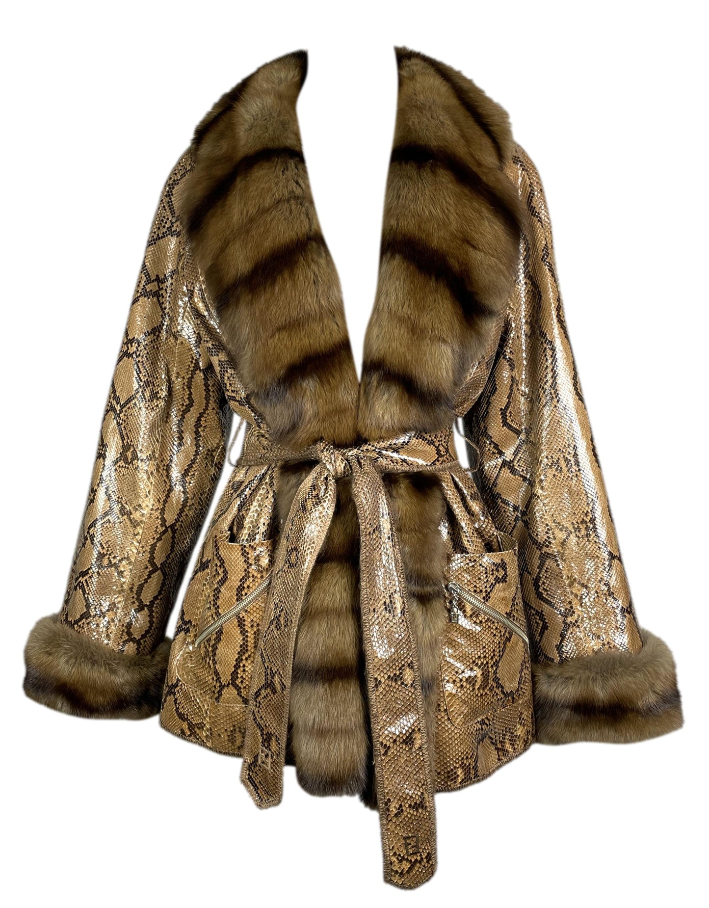 Vintage 1990's Fendi by Karl Lagerfeld Python Jacket w Sable Fur Collar & Cuffs