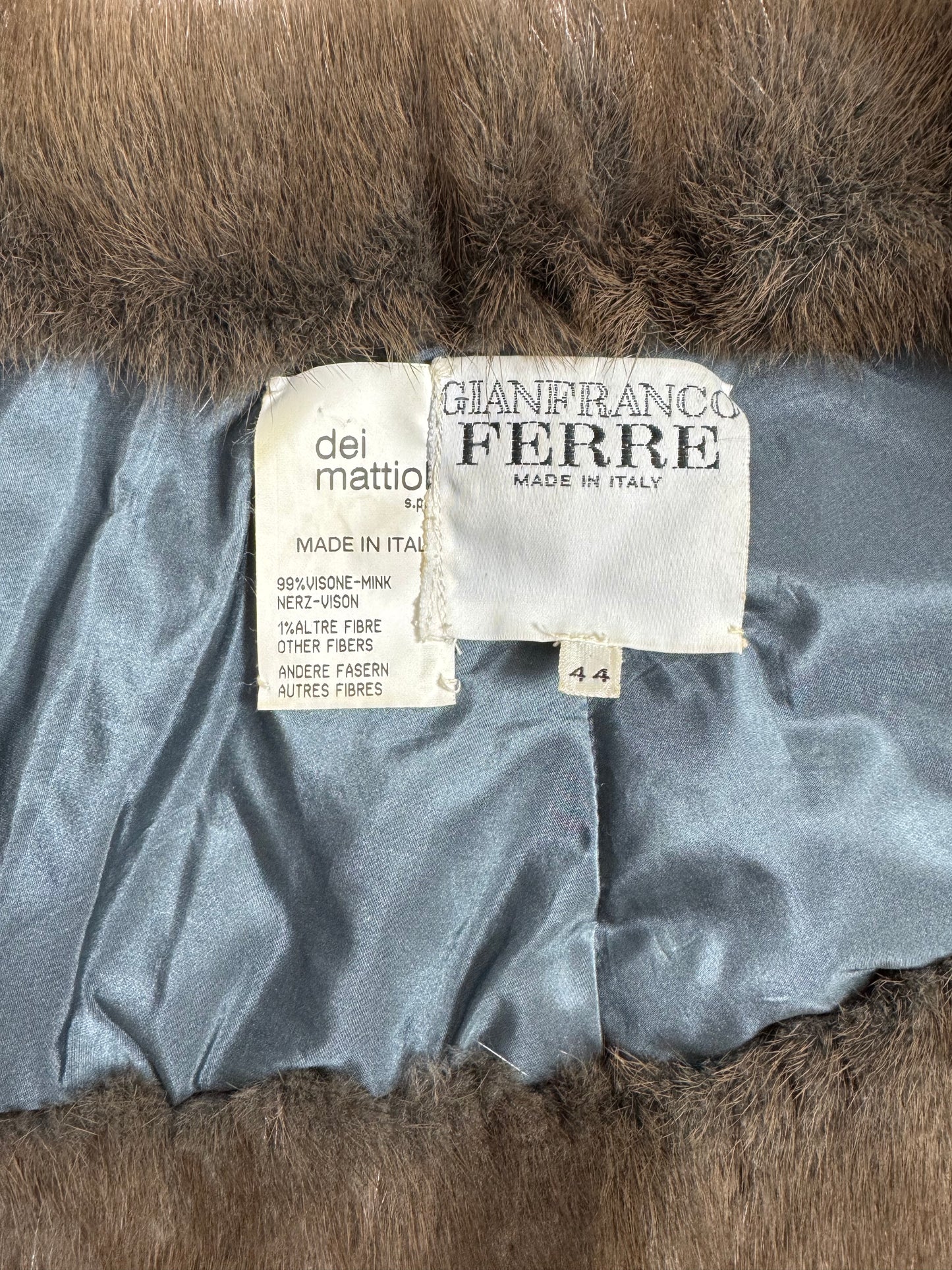 Vintage 1990's Gianfranco Ferre Old Hollywood 1940's Style Brown Mink Fur Cropped Shawl Jacket