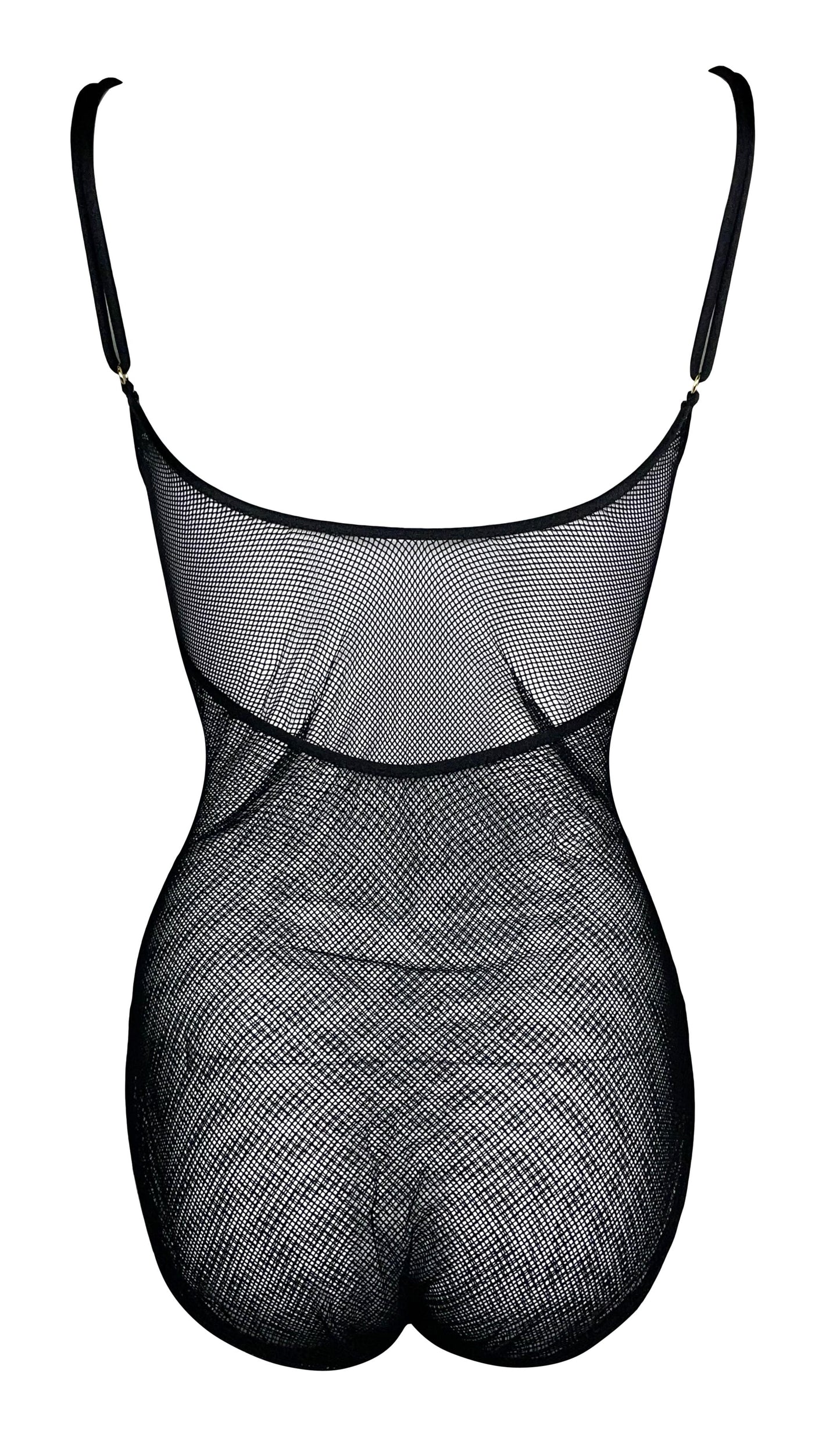 Vintage S/S 1994 Gianfranco Ferre Sheer Black Fishnet Mesh Bodysuit