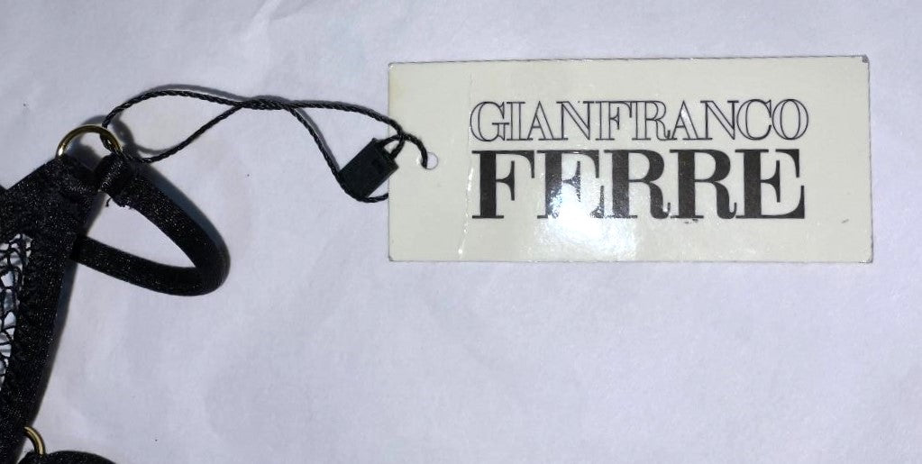NWT C. 2003 Gianfranco Ferre Sheer Black Fishnet Bow Embellished Necklace Strap Mini Dress