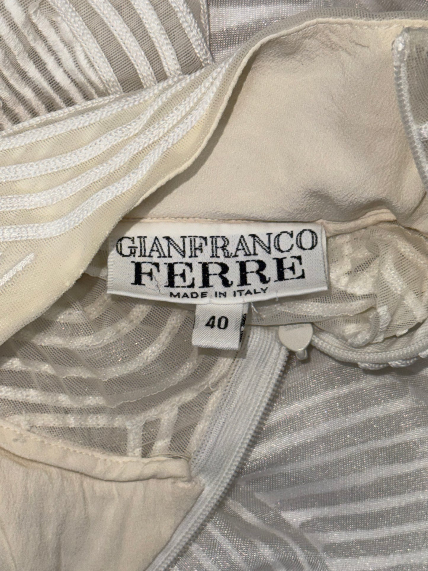 1990's Gianfranco Ferre Sheer Ivory Turtleneck Sleeveless Bodycon Cheongsam Maxi Dress