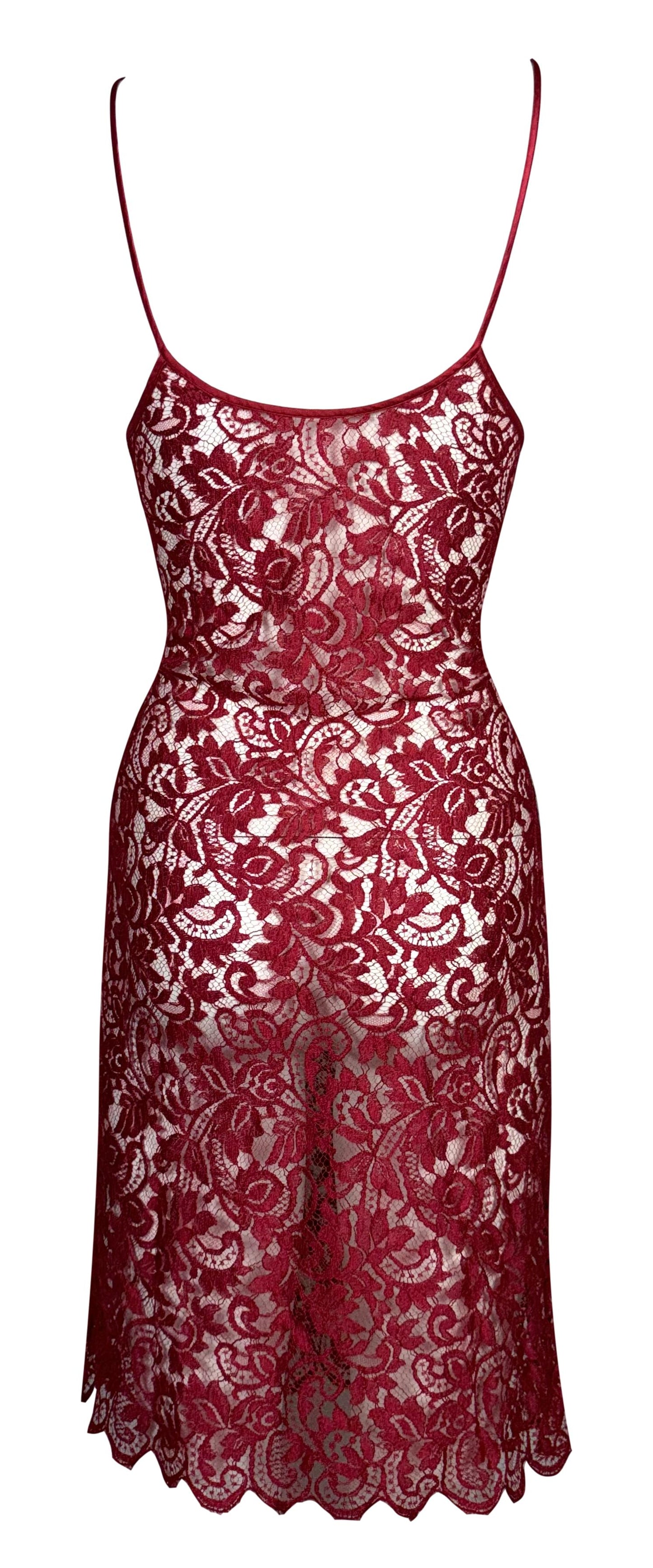 Vintage 1990's Gianfranco Ferre Sheer Red Lace Mini Dress