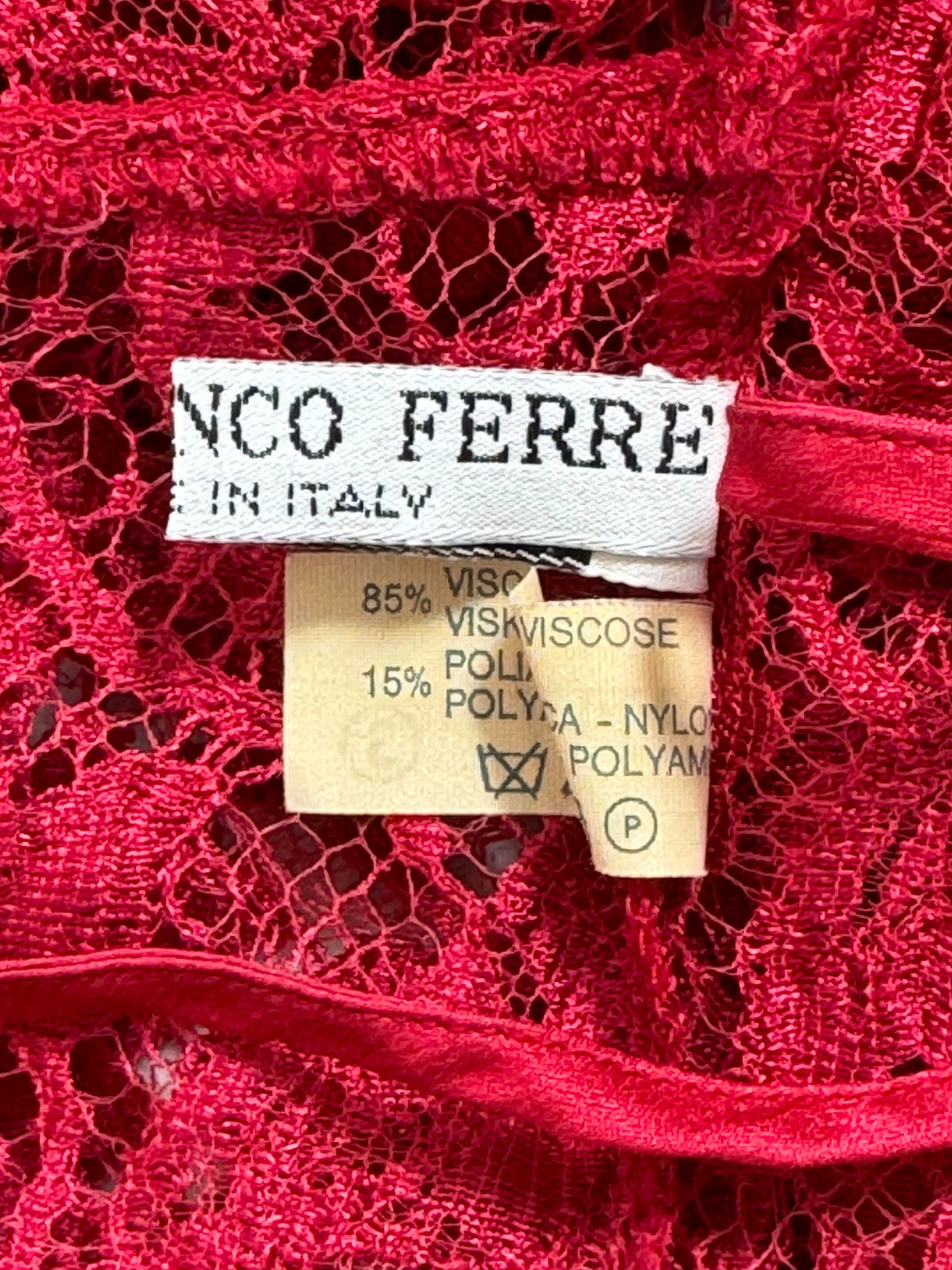 Vintage 1990's Gianfranco Ferre Sheer Red Lace Mini Dress