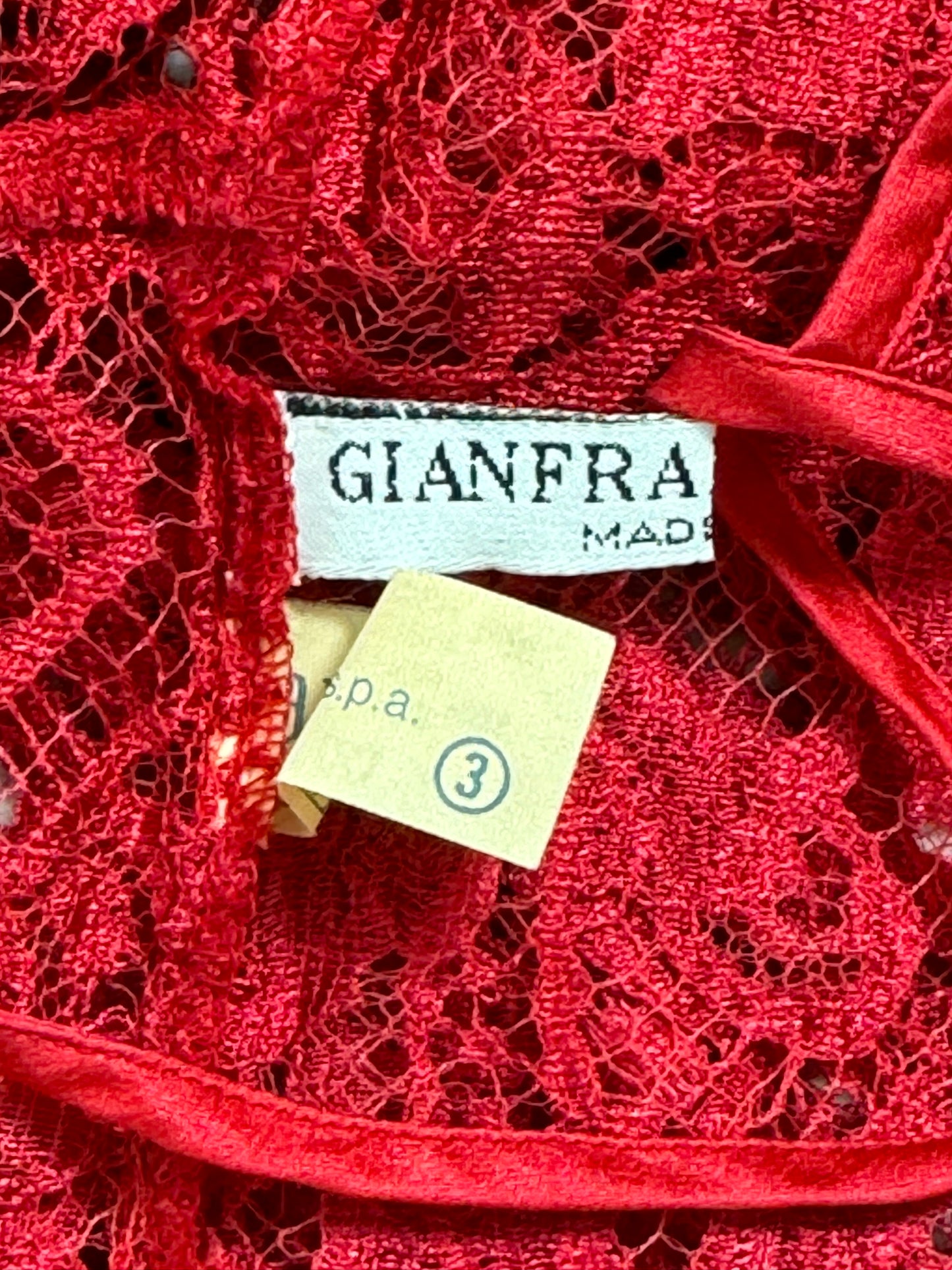 Vintage 1990's Gianfranco Ferre Sheer Red Lace Mini Dress