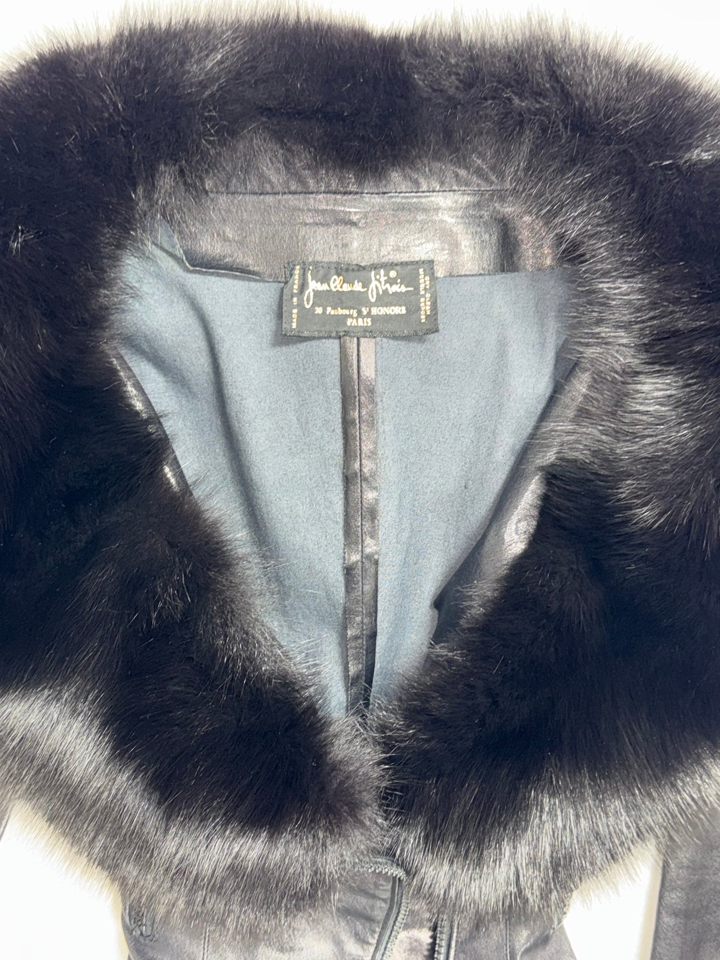 Vintage 1990's Jean Claude Jitrois Sexy Pin-Up Wide Neck Plunging Fox Fur Collar Fitted Leather Jacket