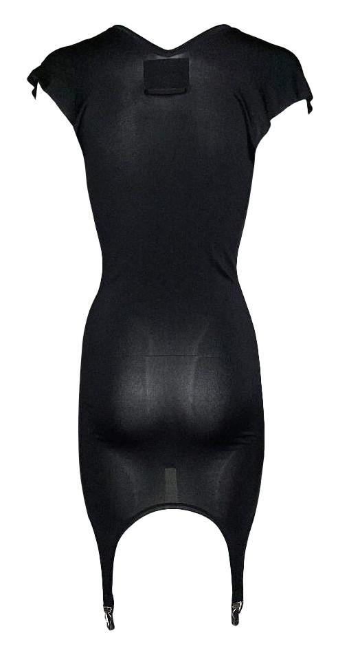 1990's Jean Paul Gaultier Sheer Black Nylon Bodycon Lingerie Garter Suspender Mini Dress