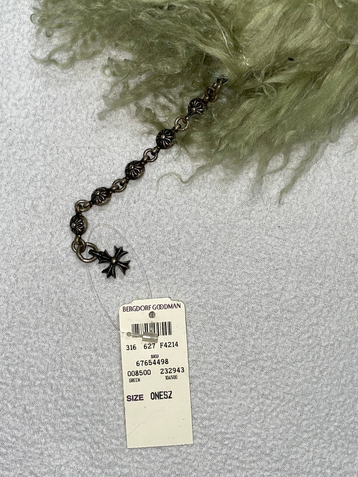 NWT Vintage 2000's Chrome Hearts Green Curly Lamb Fur Collar w Chains