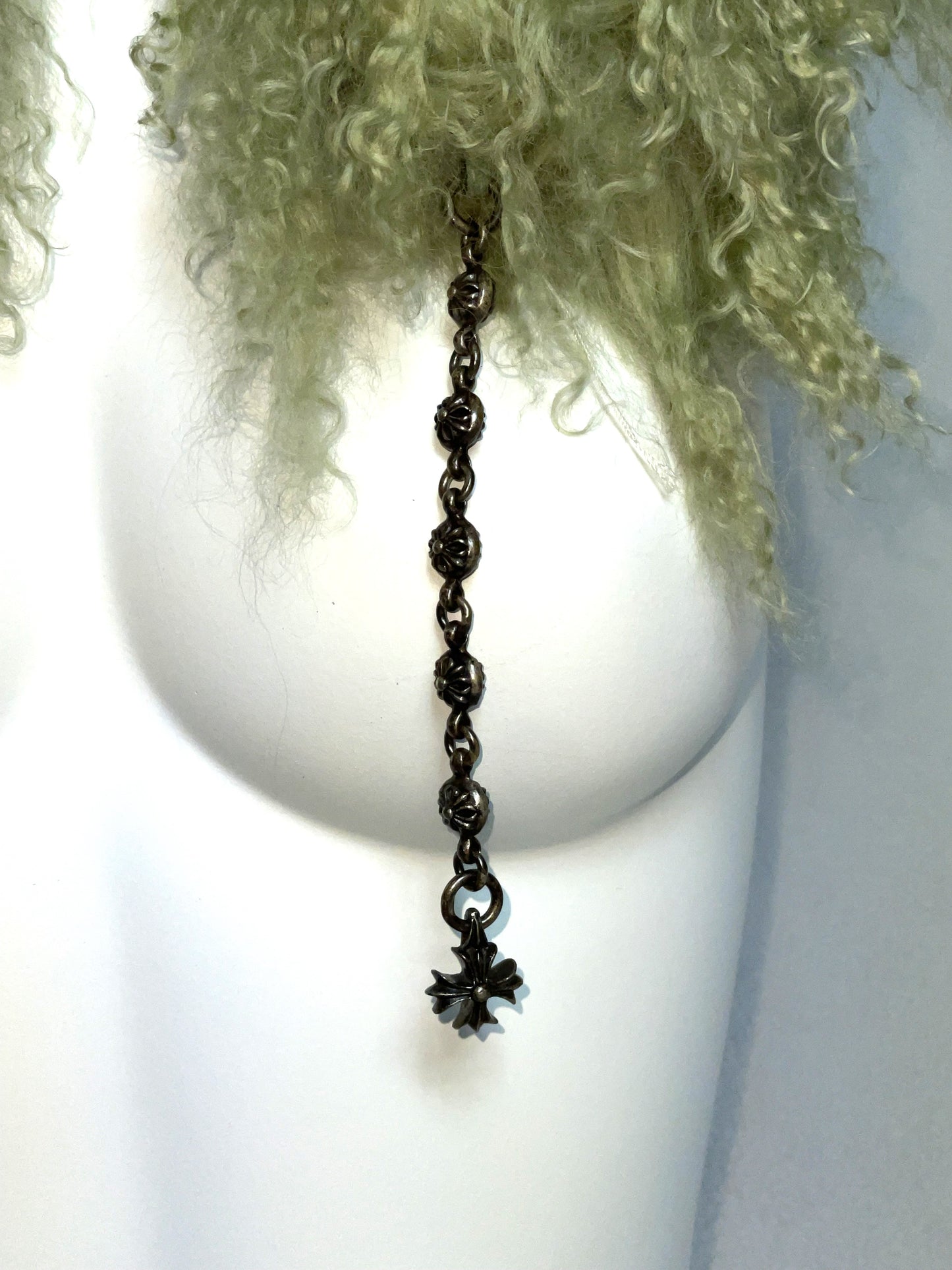 NWT Vintage 2000's Chrome Hearts Green Curly Lamb Fur Collar w Chains